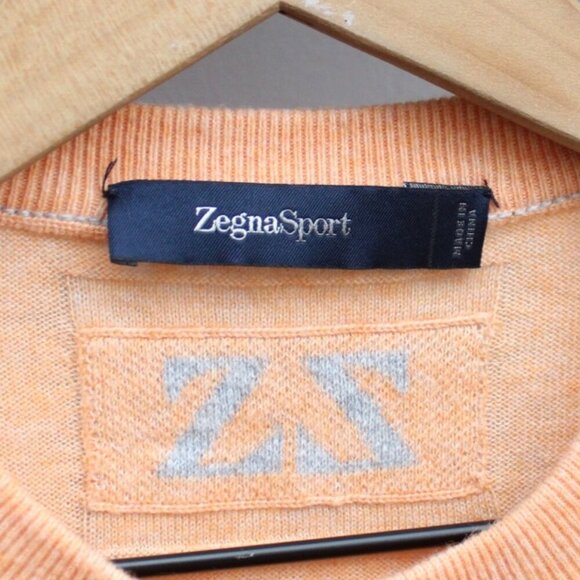 Zegna Sport Orange Cashmere Cotton Blend Knit Pullover Sweater Size Large - Picture 4 of 6